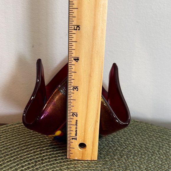 Melissa Branzell Dichroic Fused Art Glass Dish Plate Handkerchief Red Multicolor - Picture 8 of 9